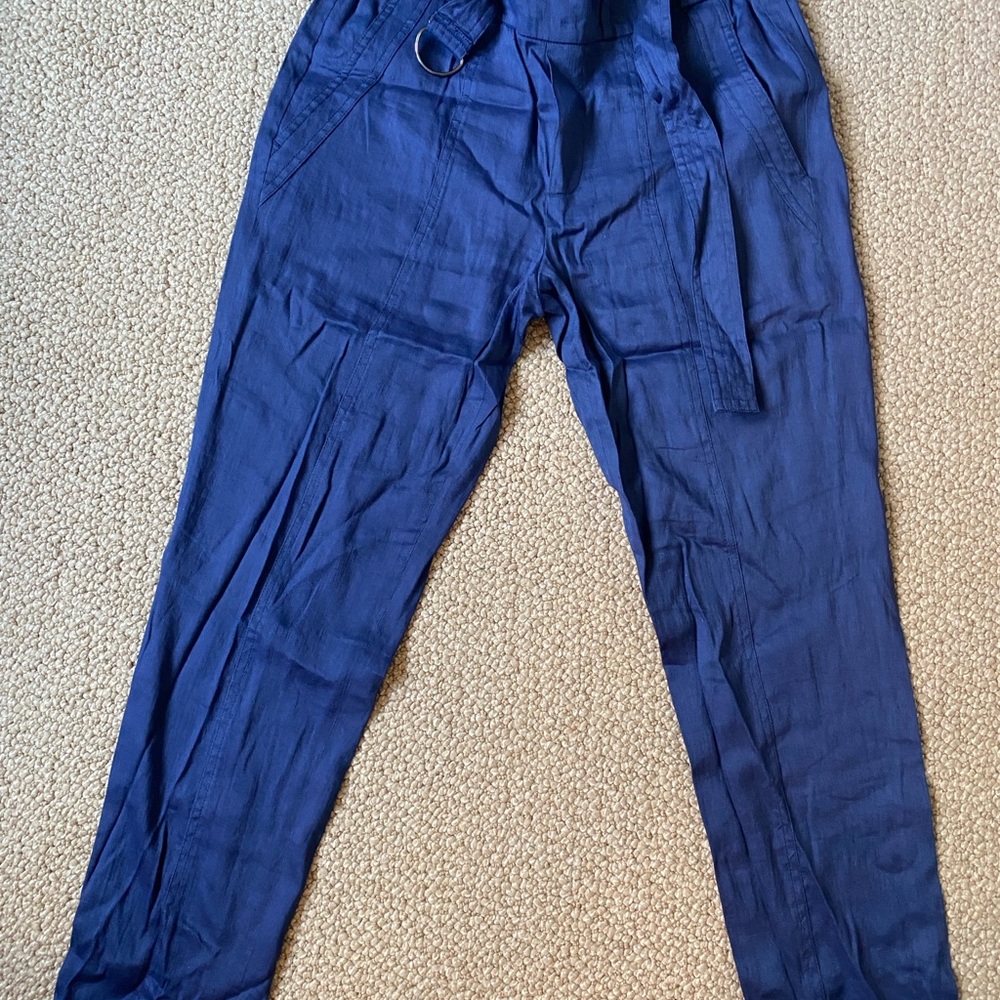 Vince Blue Paperbag Waist Trousers with D-Ring Belt